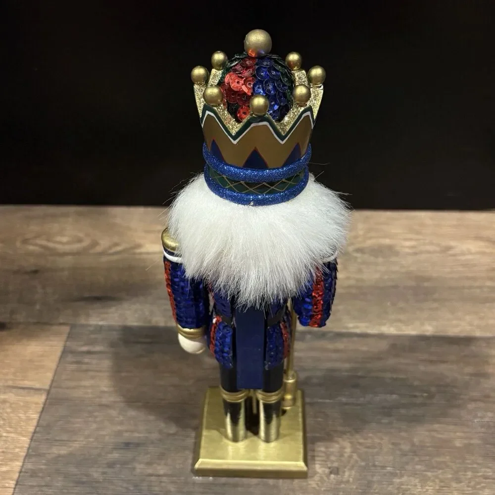 12” Sequin Nutcracker King Christmas Decor Red Blue Gold Crown Jeweled Scepter